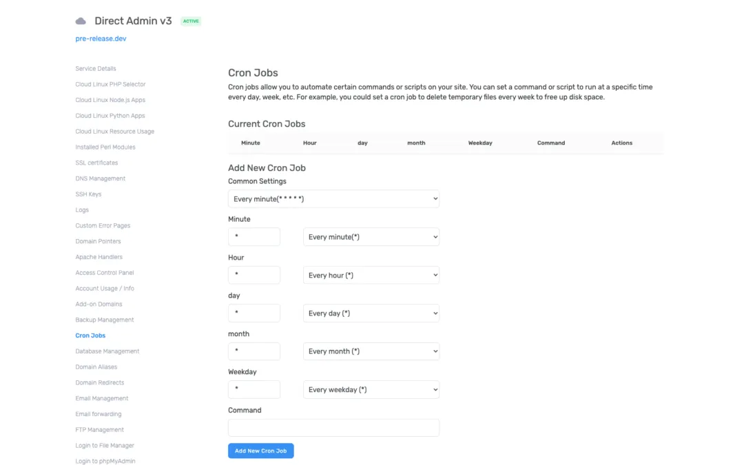 Cron Job Setup and Management in DirectAdmin